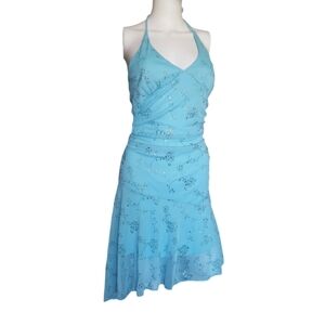 Vintage Baby Blue Glitter Evening Dress Super Cute! Made In USA Size M